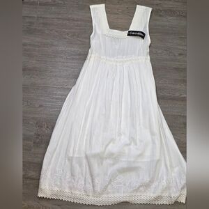 New Camaieu Dress Womans Sz Large Cotton Made In India White Lined Bohemian